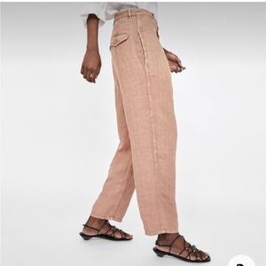 Zara wide leg linen pants trousers high rise blogger fave europe minimalist work